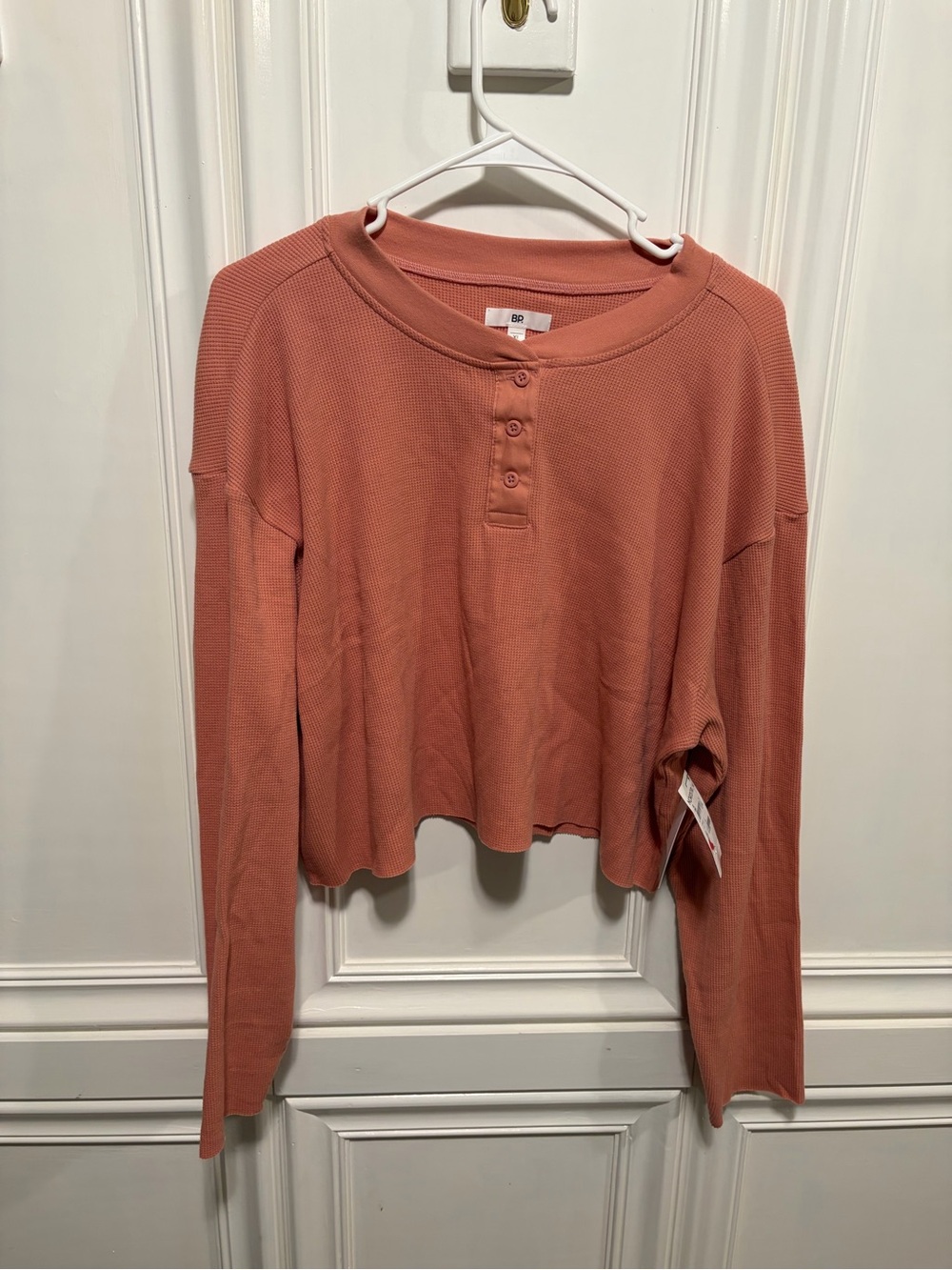 bp Long-Sleeve Waffle Henley Top in Terracotta